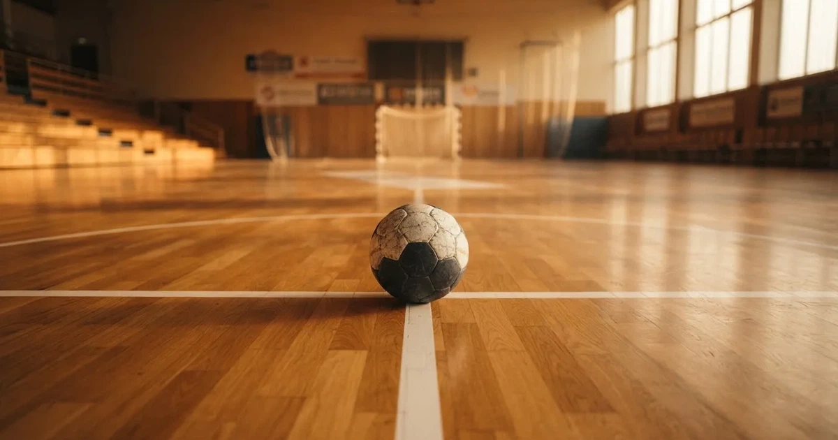 Un balón en el punto central de un campo de césped a la luz de la mañana